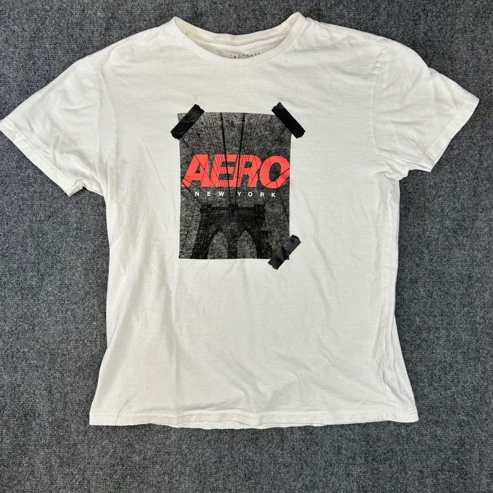 Aeropostale Mens White Aero New York Brooklyn Bridge Graphic T-Shirt Size M